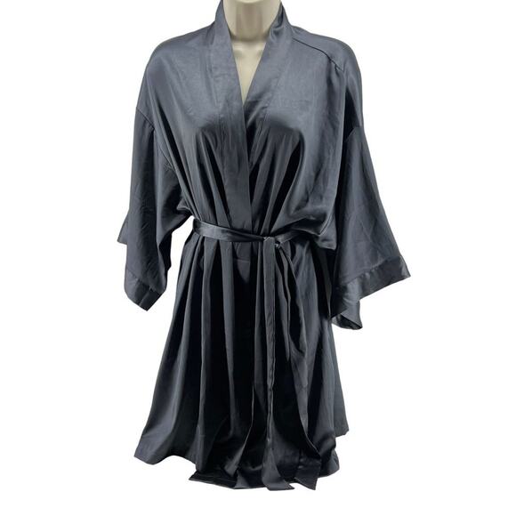 Victoria's Secret Gun Metal Grey Satin Belted Robe M/L - Picture 1 of 6